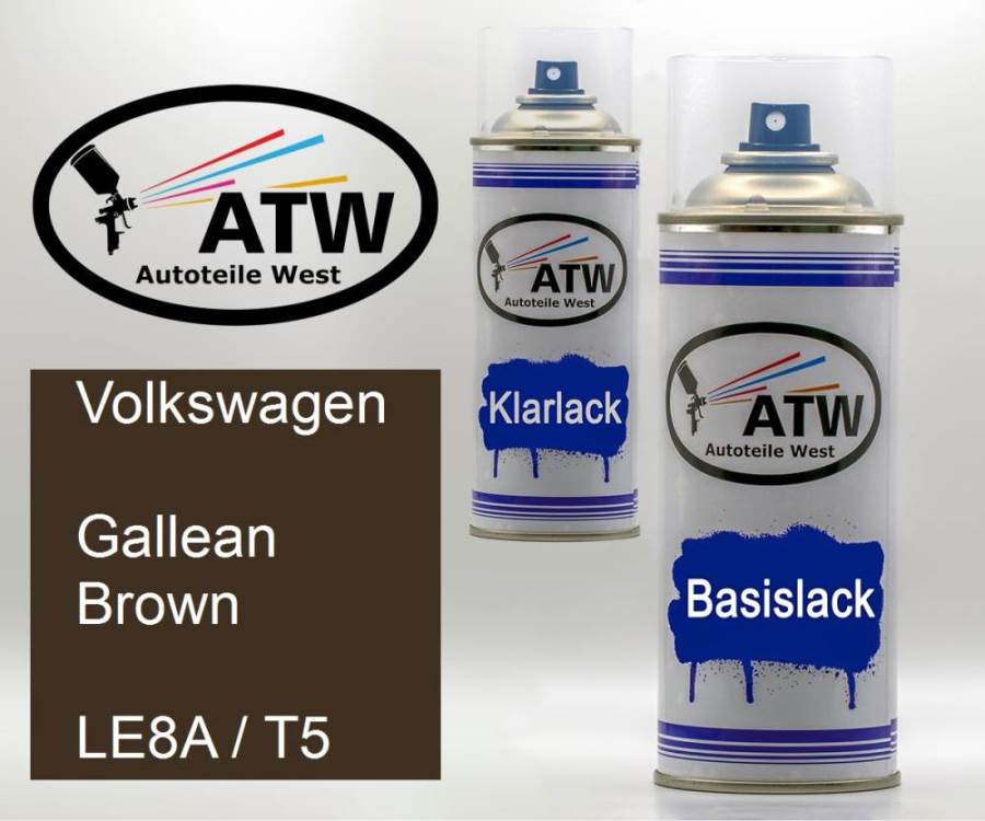 Volkswagen, Gallean Brown, LE8A / T5: 400ml Sprühdose + 400ml Klarlack - Set, von ATW Autoteile West.